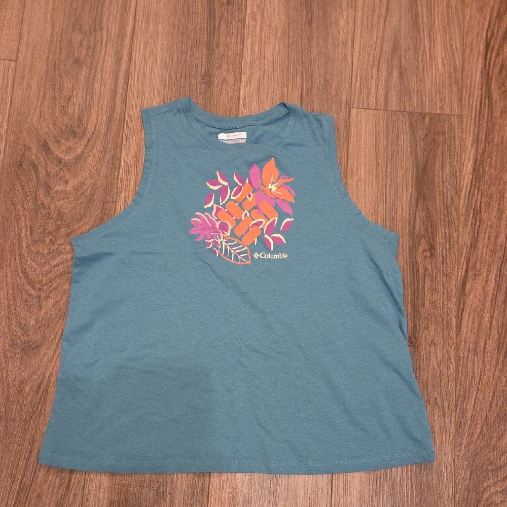Columbia Blue Tank Top with Pink and Orange Floral Print